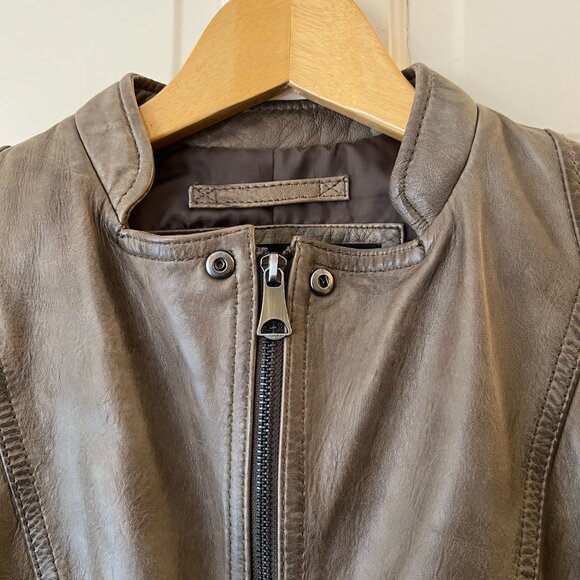 Marc New York by Andrew Marc LEATHER Biker Jacket size Small in Olive Green - Picture 9 of 15